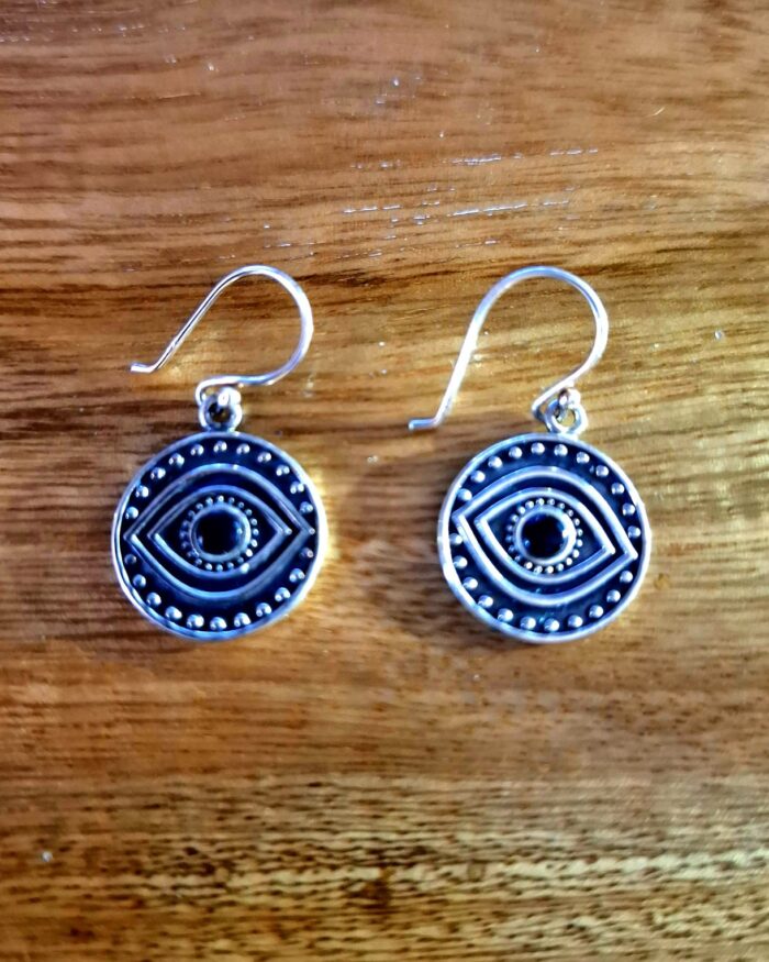 Aretes Tribales Ojo Turco con Ónix en Plata Esterlina 925