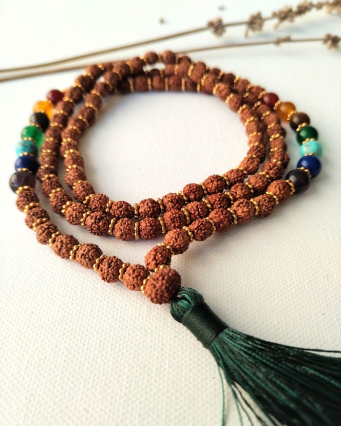 Mala 7 Chakras con Rudraksha 108 Cuentas – Sanación Energética