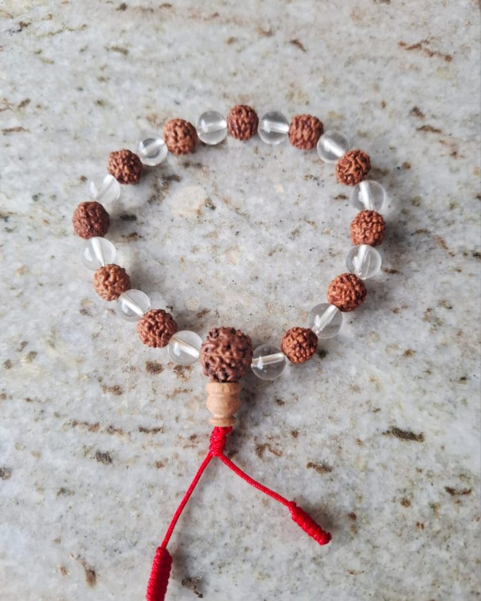 Pulsera Mala de Rudraksha y Cuarzo
